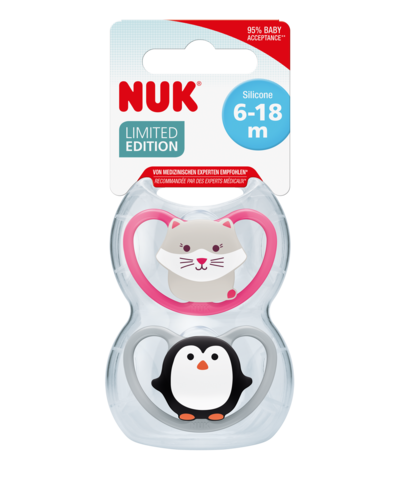 pack nuk pacifier space silicone 2pcs monochrome animals s2 girl cat penguin 1