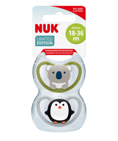 pack nuk pacifier space silicone 2pcs monochrome animals s3 boy koala penguin